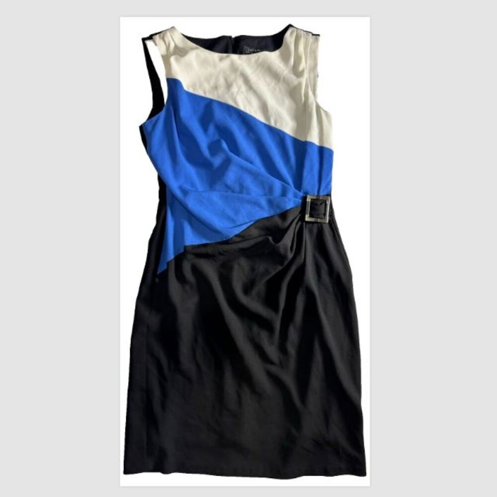 Tahari Arthur S. Levine Blue/White/Black Dress Size 6